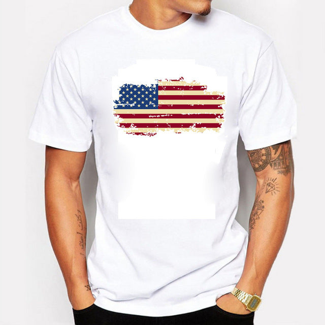 2017 Summer USA Flag Men T shirts 100% Cotton Short Sleeve Fans Nostalgia United States Flag Style T-shirts For Men