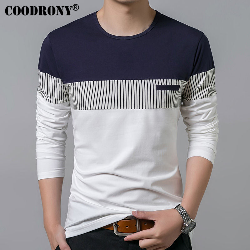 COODRONY T-Shirt Men 2017 Spring Summer New Long Sleeve O-Neck T Shirt Men Brand Clothing Fashion Patchwork Cotton Tee Tops 7622